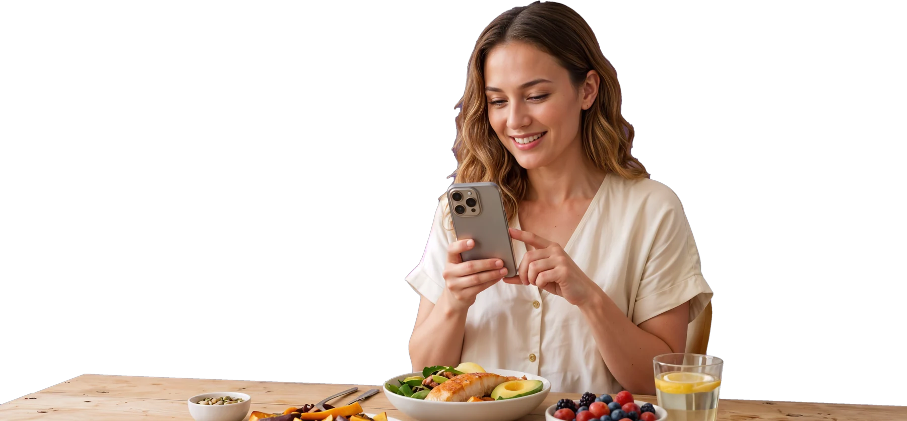 A LYNA user photographing her meal at a table